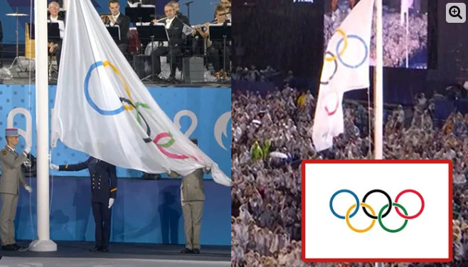 پیرس: منتظمین کی مضحکہ خیز غلطی، افتتاحی تقریب میں اولمپکس کا جھنڈا الٹا لہرا دیا
