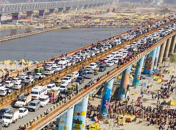 کمبھ کا میلہ، 300 کلو میٹر طویل ٹریفک جام