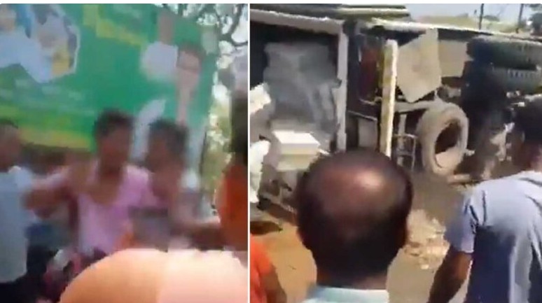 گائے کے گوشت کے شبہ پر چکن سے بھرے ٹرک کو اُلٹ دیا گیا، ڈرائیور پر ہندوتوا غنڈوں کا حملہ ,ویڈیو وائرل