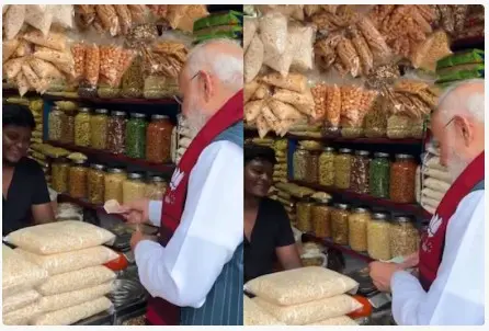 بنگال میں اچانک ایک دکان پر رک گئے وزیراعظم مودی، جھال مڑی خرید کر کھایا