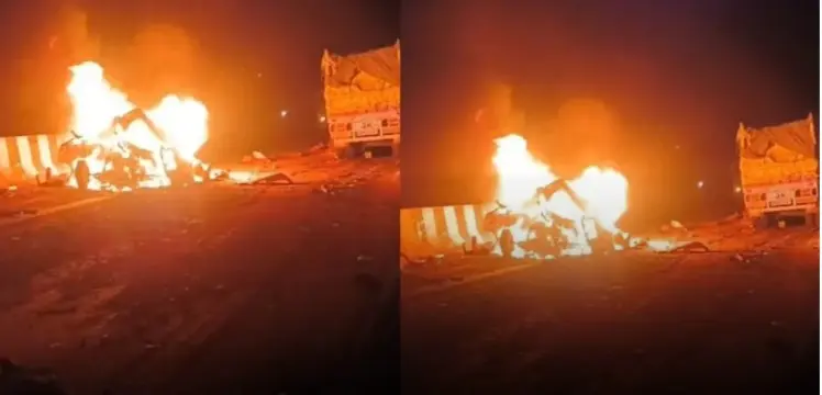 مرزا پور میں ٹرک کی ٹکر سے بولیرو میں لگی آگ، 11 افراد کی موت