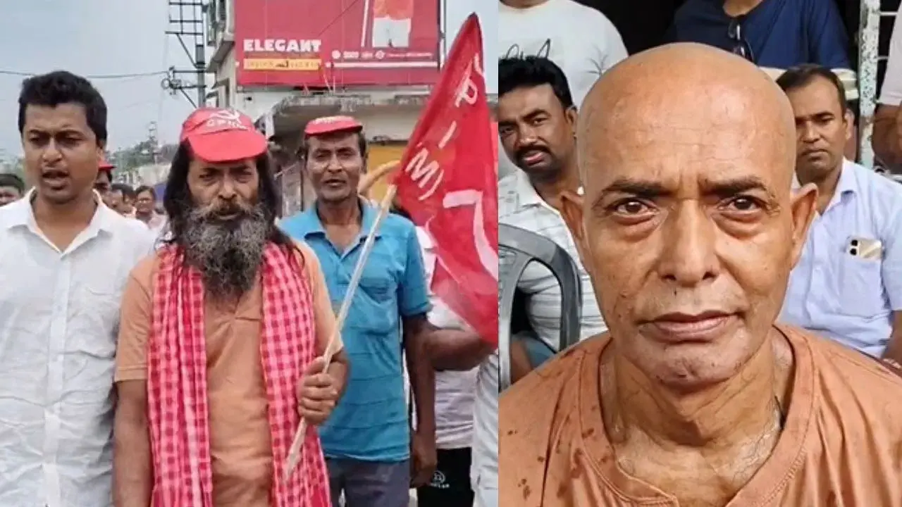 ترنمول کانگریس کے خاتمے کے بعد لفٹ فرنٹ کے ورکر نے اپنا بال منڈوایا